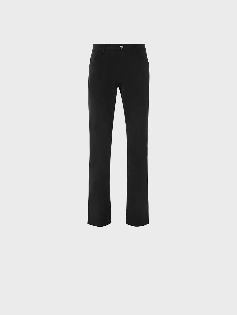 بنطلون جينز بقصة عادية من القطن المطاطي مع رقعة من جلد العجل من جلد الغزال