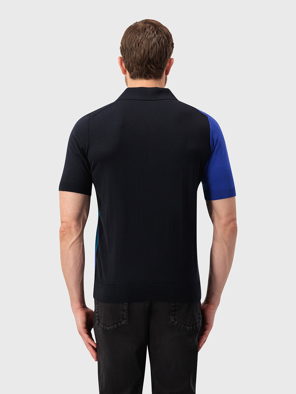 قميص بولو محبوك بنقشة هندسية - أزرق كحلي