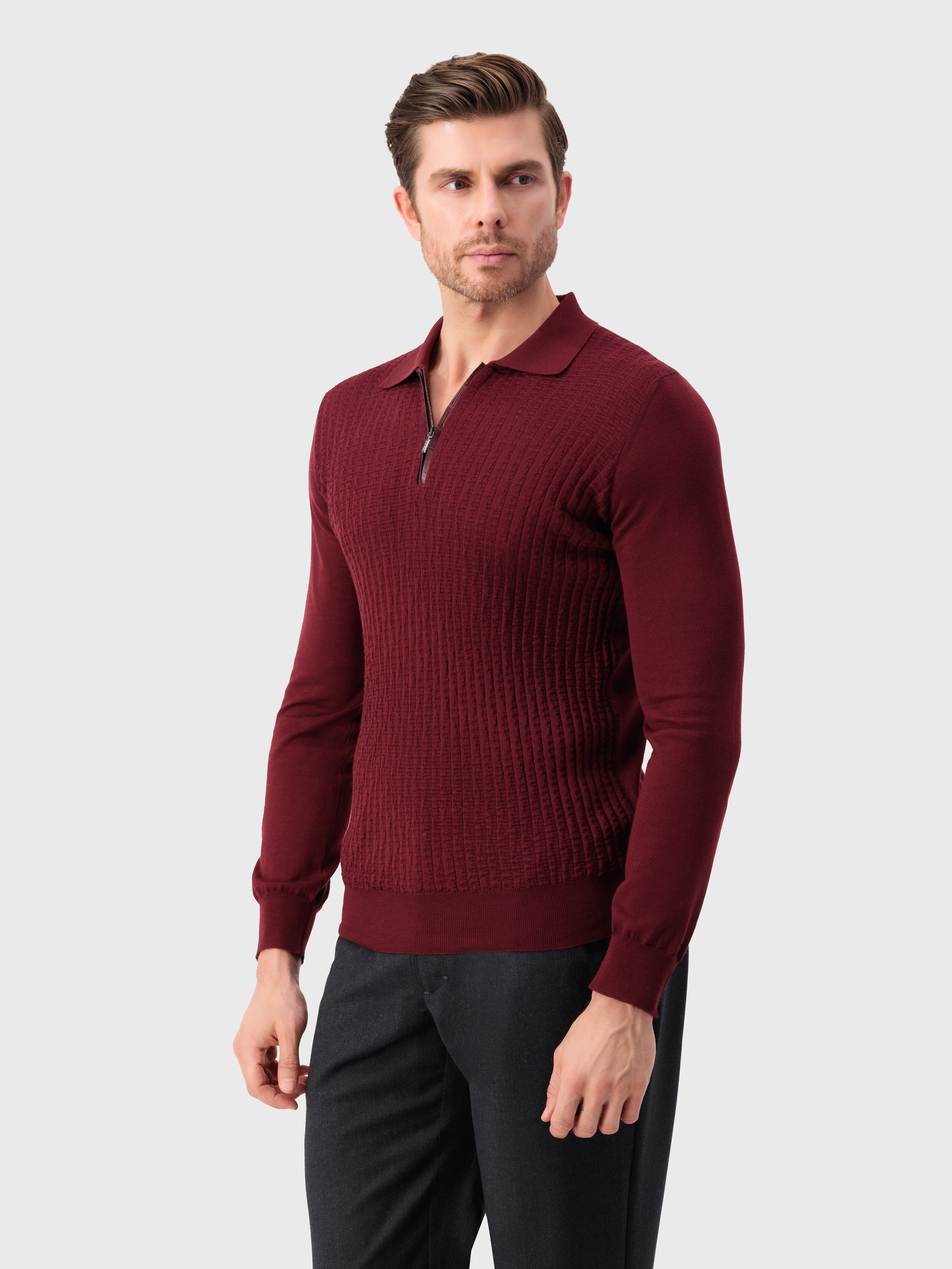 بولو تريكو بسحاب من الكشمير والحرير بوردو من الكشمير والحرير