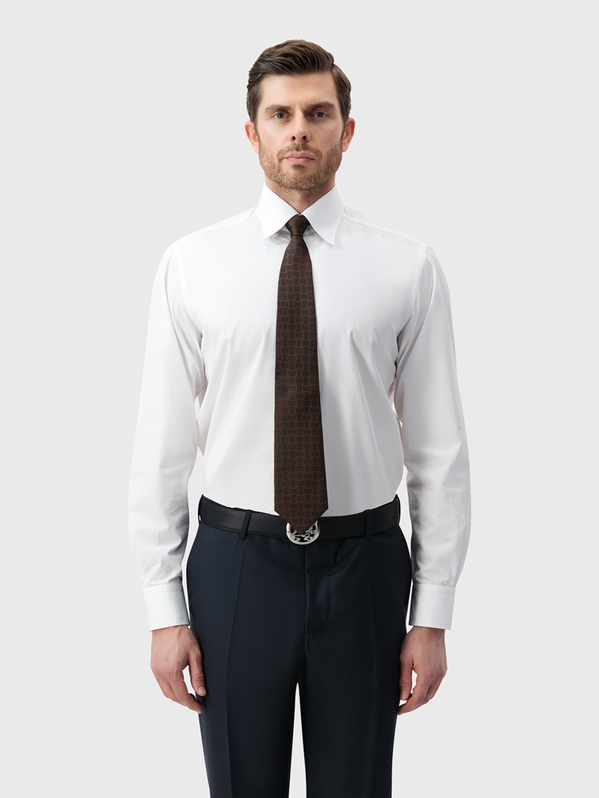 ربطة عنق حريرية بنسيج جاكارد سلة - شوكولاتة