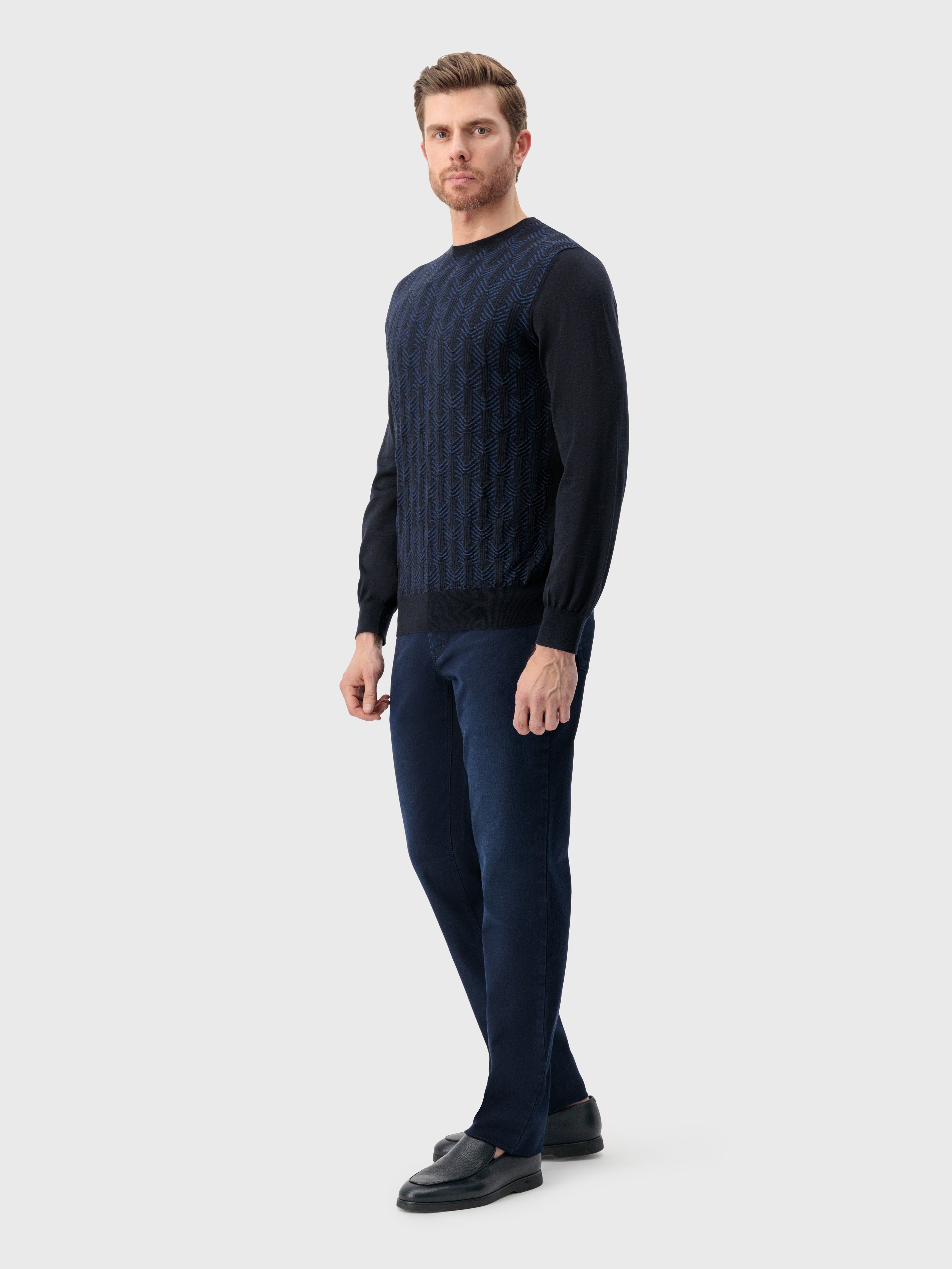 كنزة صوفية بياقة كراون ياقة كحلية داكنة