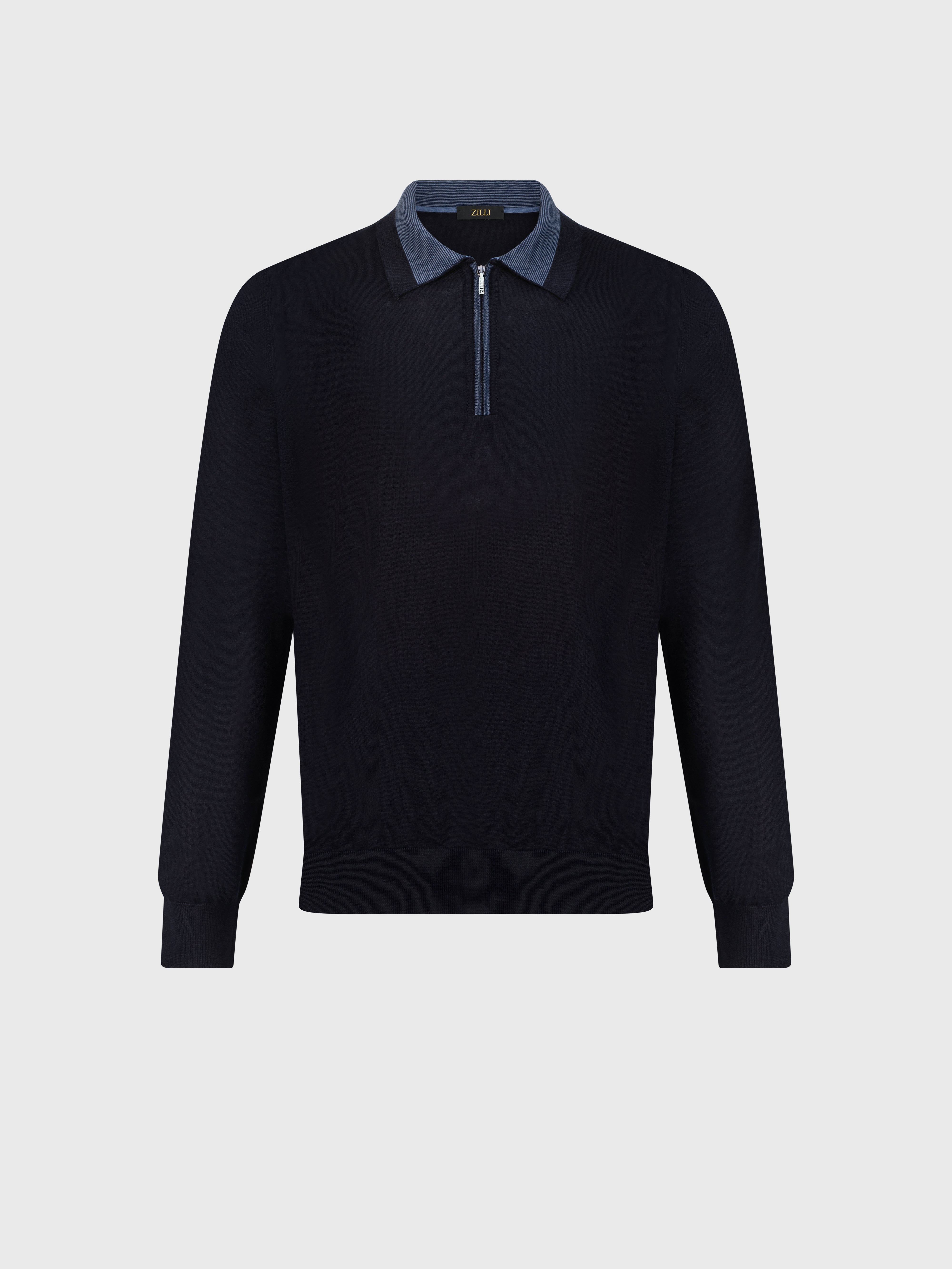 تي شيرت بولو بسحاب باللون الكحلي الداكن