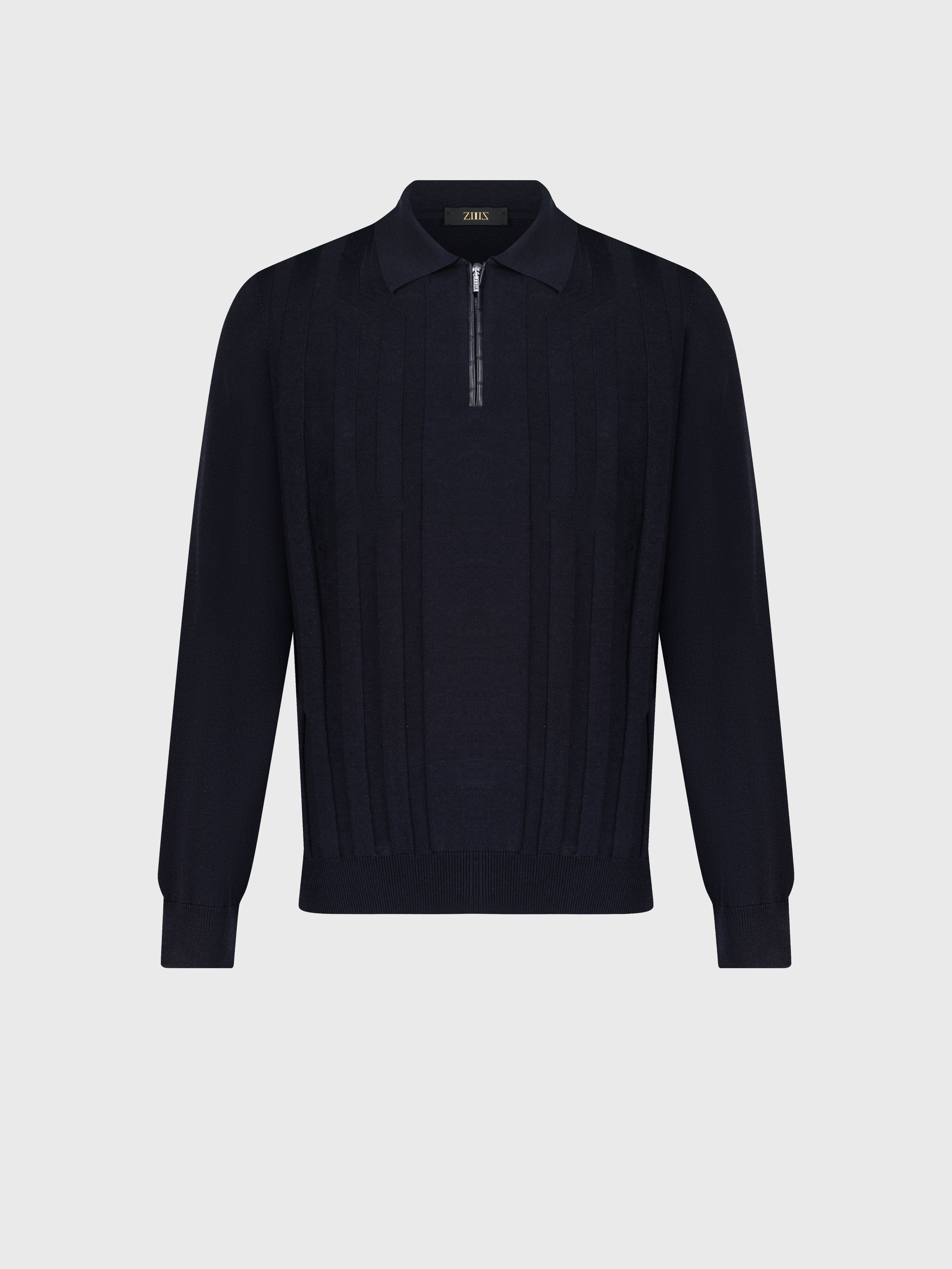 بولو بولو بسحاب بخطوط متقاطعة جاكار داكن اللون الكحلي الداكن