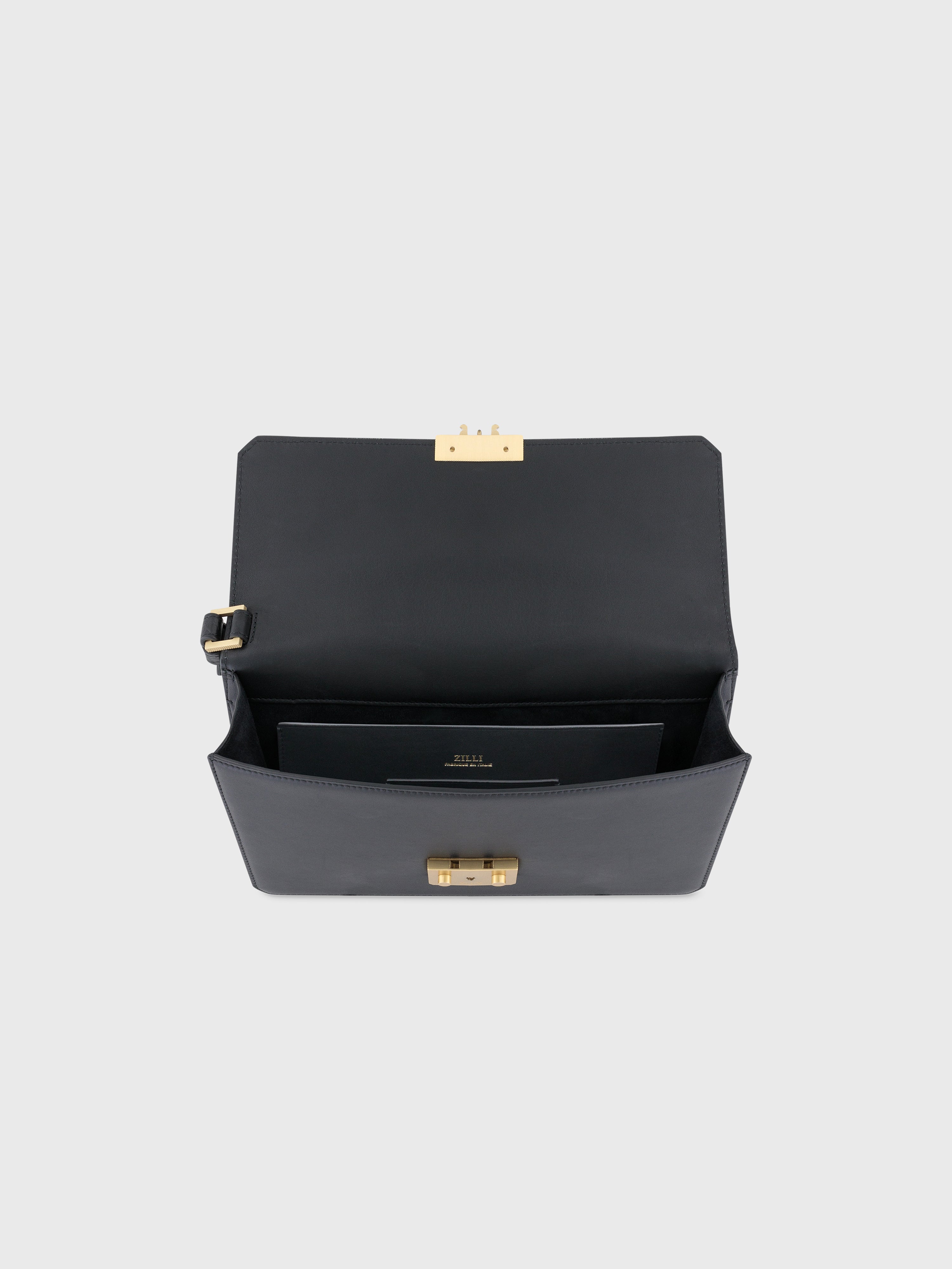 حقيبة كلاتش من جلد العجل بتفاصيل جلد التمساح أسود