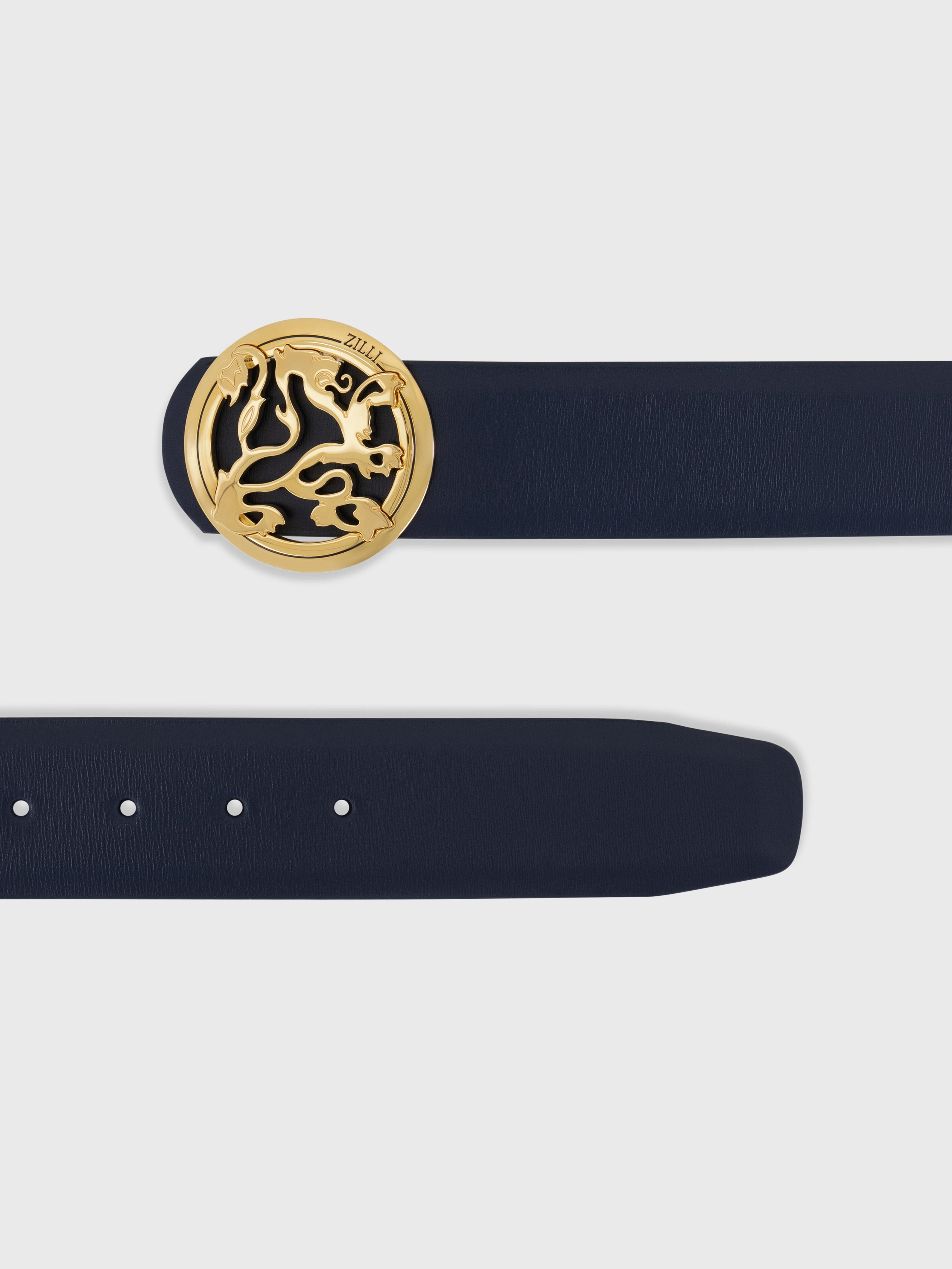 حزام من جلد العجل بإبزيم الأسد - كحلي غامق