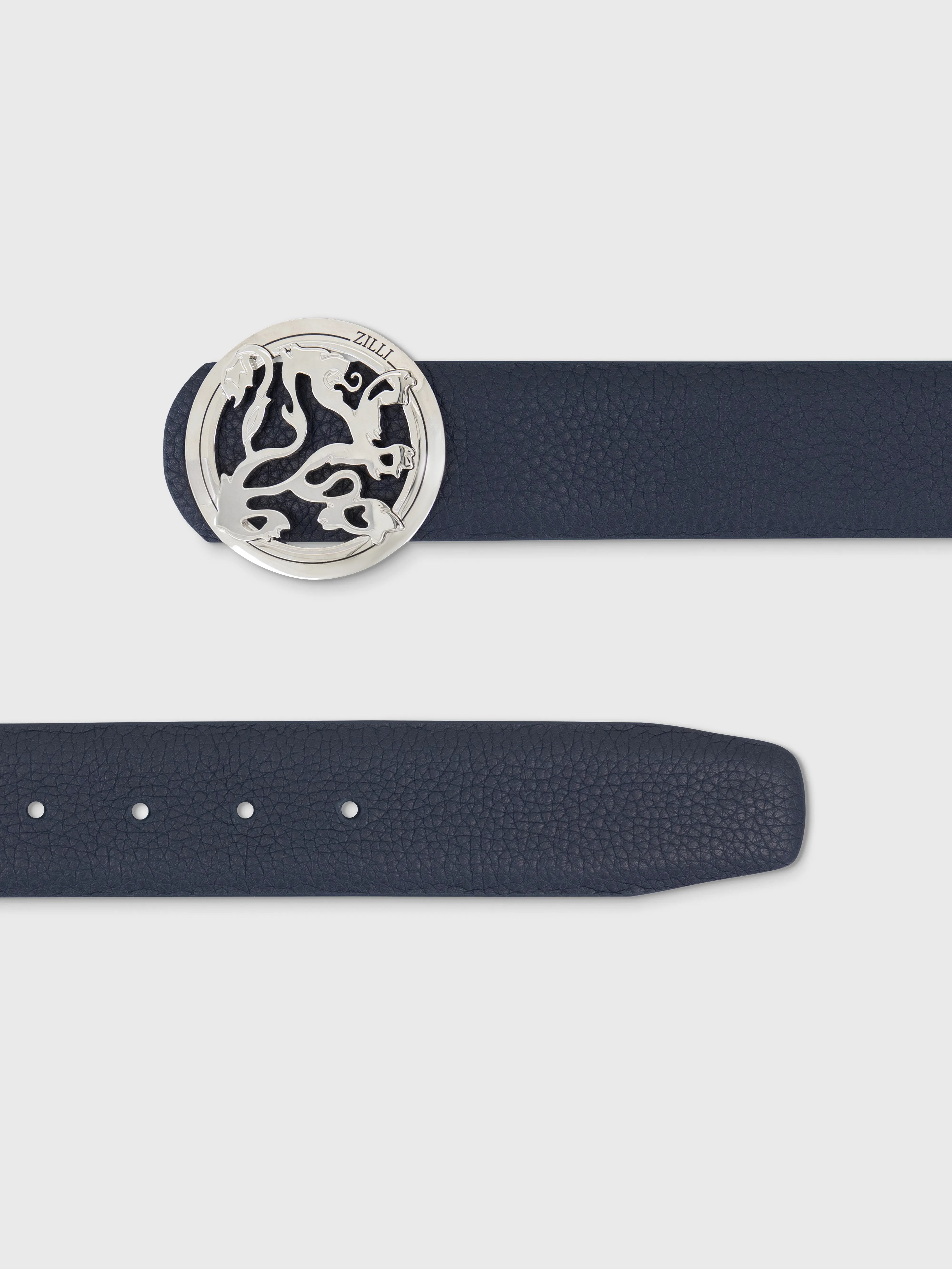 حزام بإبزيم على شكل أسد بلمسة نهائية من البلاديوم - كحلي داكن