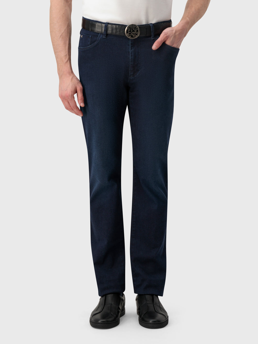 حزام تمساح بإبزيم تمساح بإبزيم أسد بلمسة من الروثينيوم - أسود