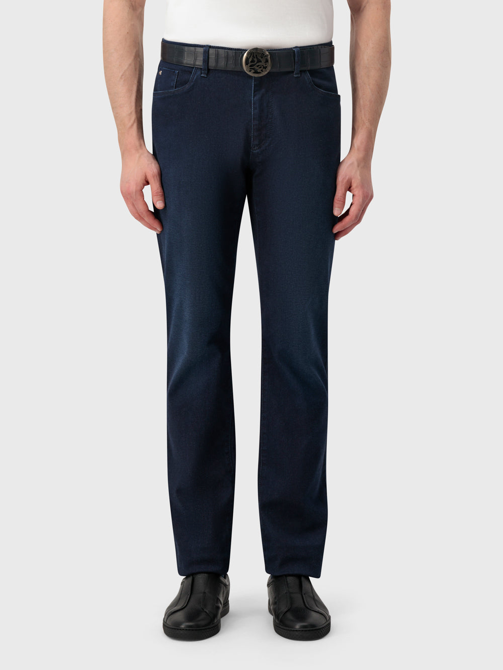 حزام تمساح بإبزيم تمساح بإبزيم أسد بلمسة من الروثينيوم - كحلي داكن