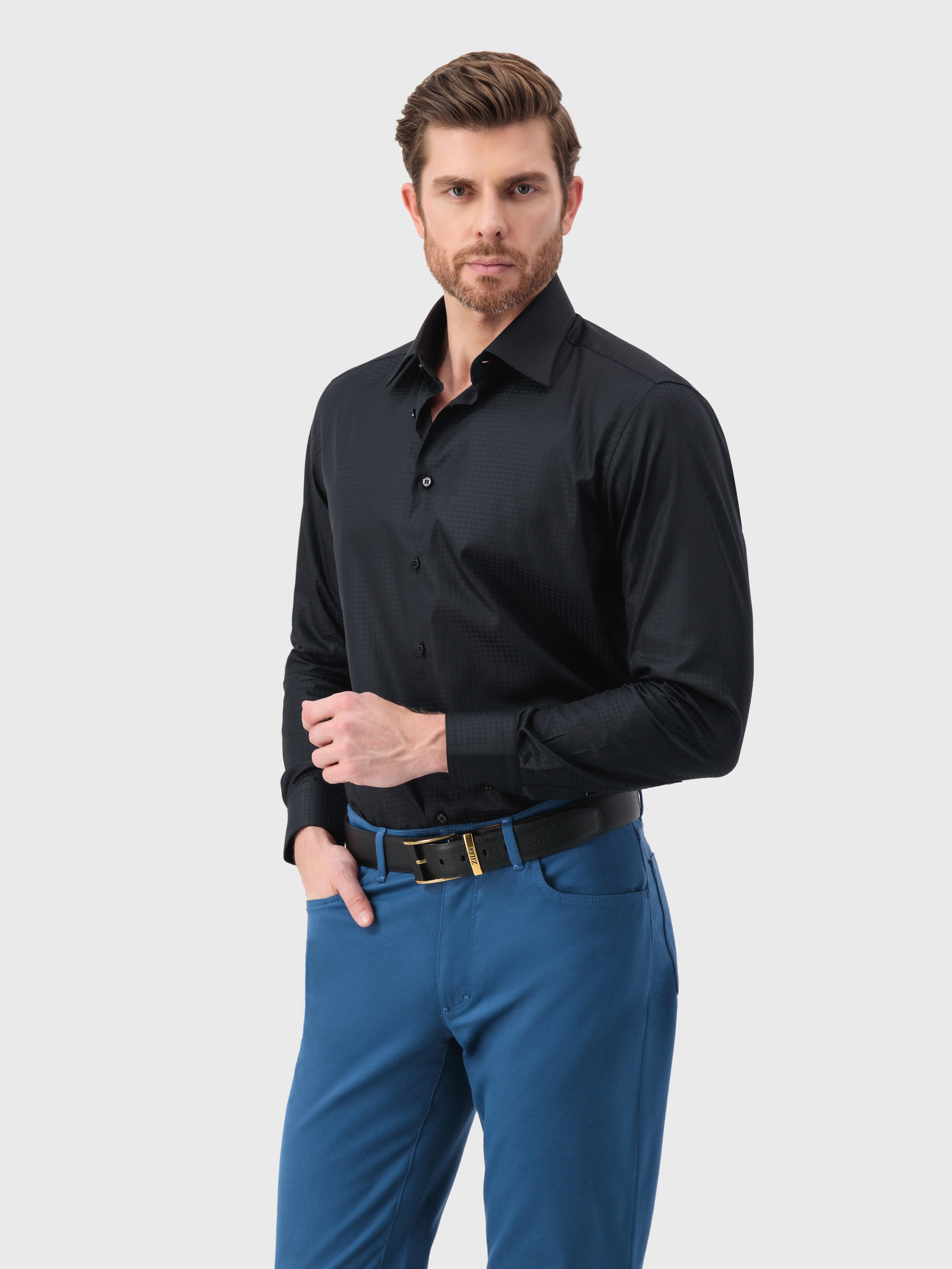 قميص بنقشة هاوندستوث أسود