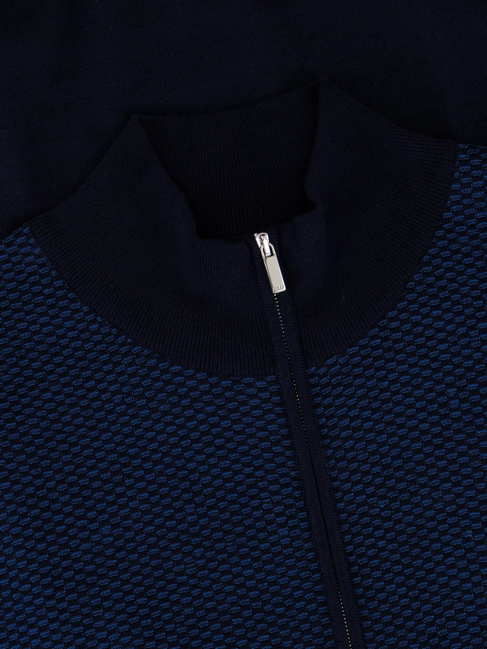 بولو "باسكت" حريري وقطني محبوك بسحاب برقبة قطنية - أزرق كحلي