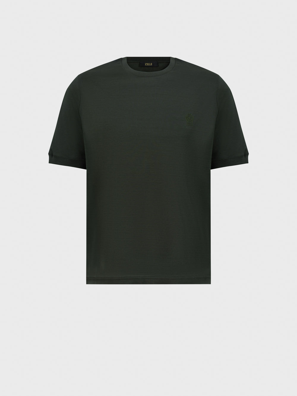 تي شيرت قطن مطرز بـ "ZILLI Crest" - عسكري غامق