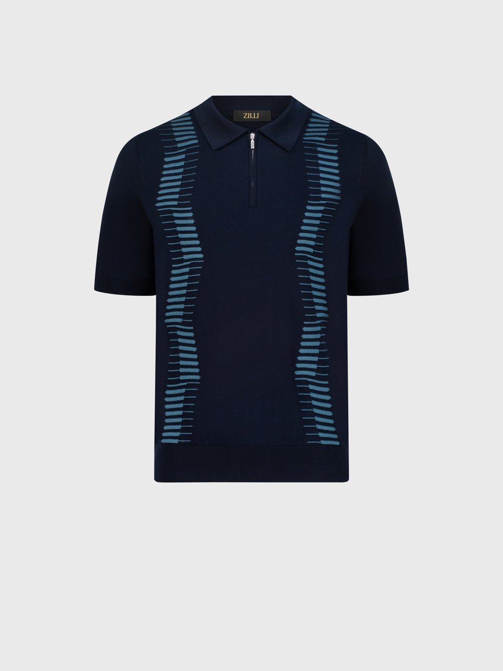 بولو محبوك من الحرير والقطن بنقوش هندسية - أزرق كحلي