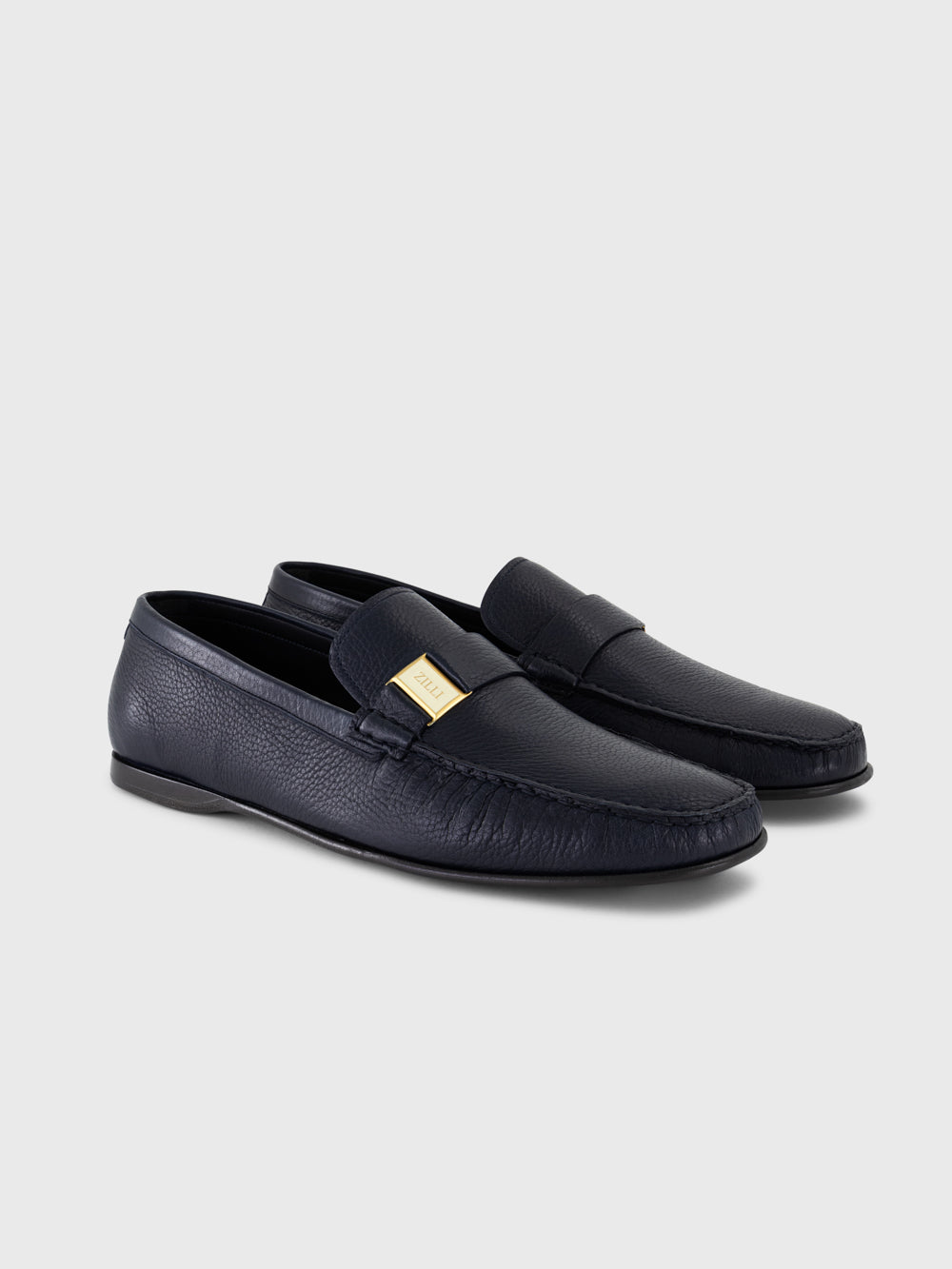 حذاء بدون كعب من الجلد الرسمي - كحلي غامق