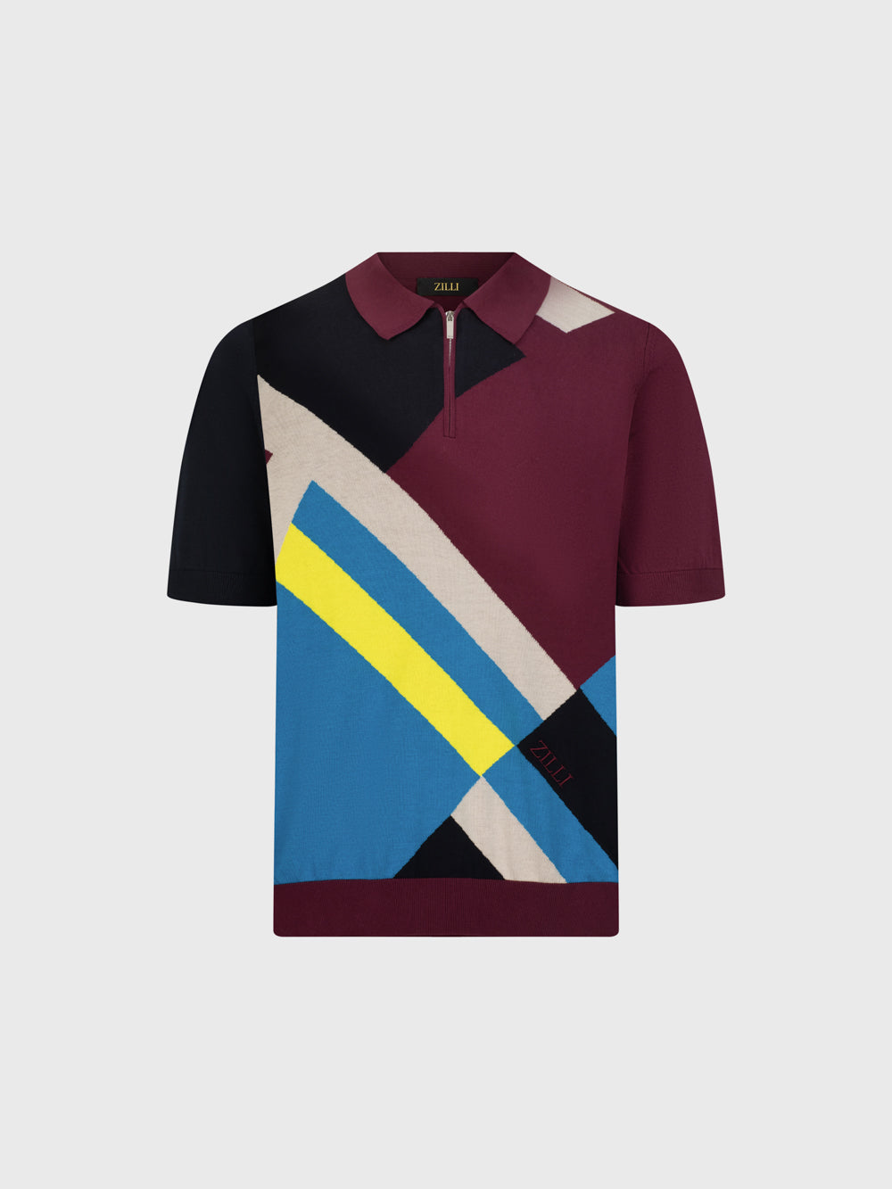 قميص بولو محبوك بنقوش هندسية - أرجواني غامق