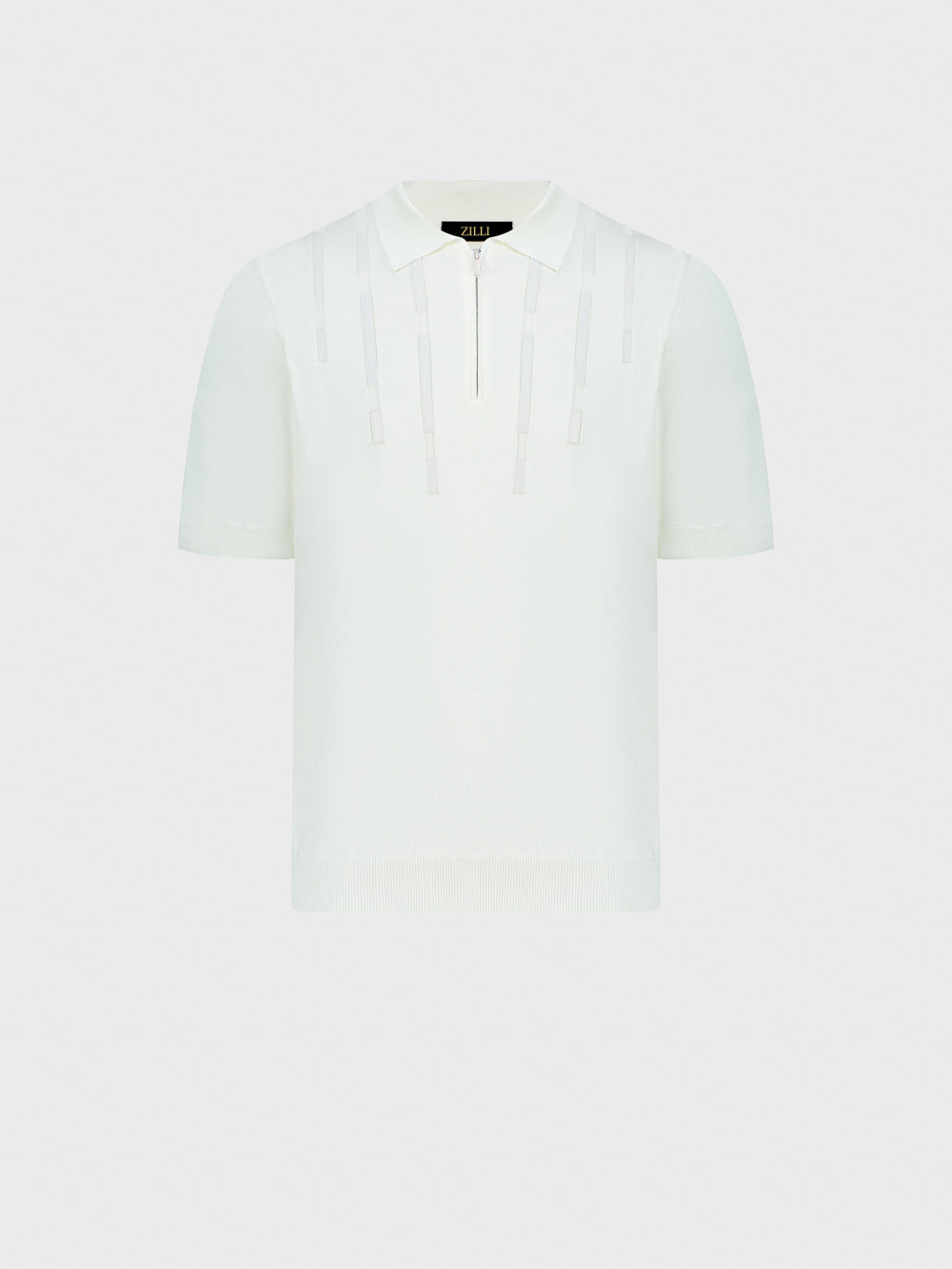 قميص بولو محبوك بنقوش هندسية من الحرير - أبيض طبيعي