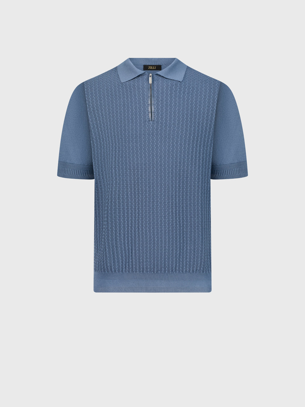 بولو بولو "مستطيل" من الحرير والقطن المحبوك بتفاصيل التمساح - أونيكس أزرق باهت