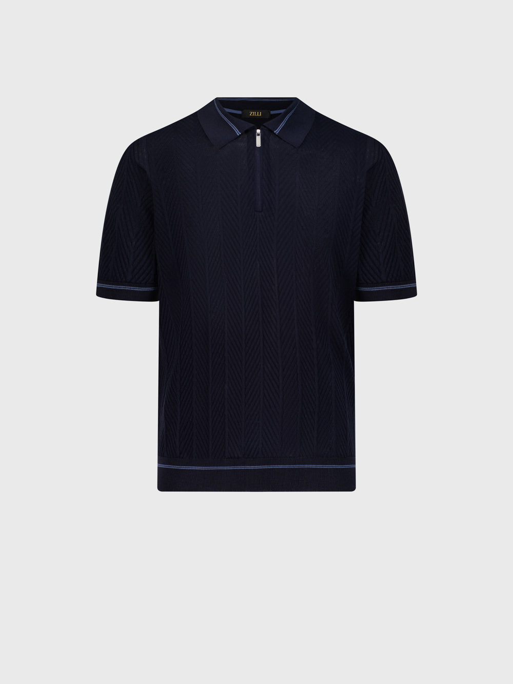 قميص حريري محبوك بنقوش هندسية - أزرق كحلي