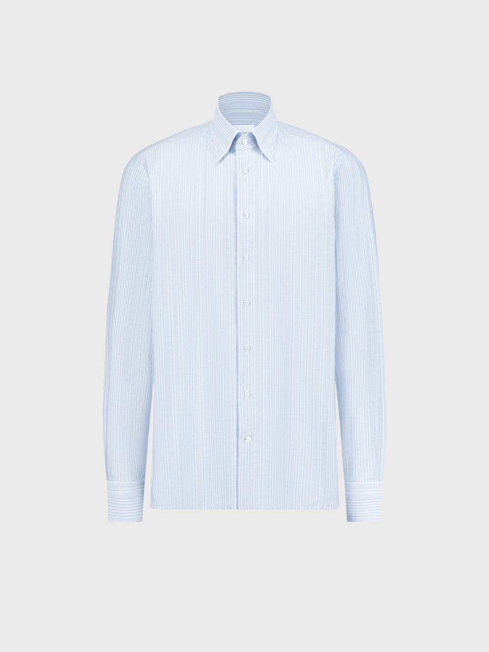 قميص رسمي مخطط بياقة مخفية بأزرار مخططة - أزرق أكسفورد