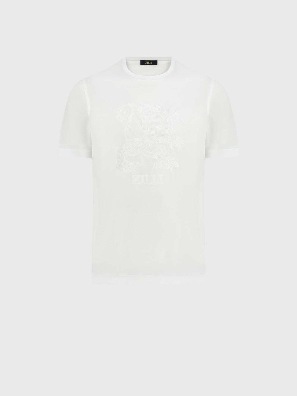 تي شيرت مطرز بتطريز الأسد الكبير - أبيض