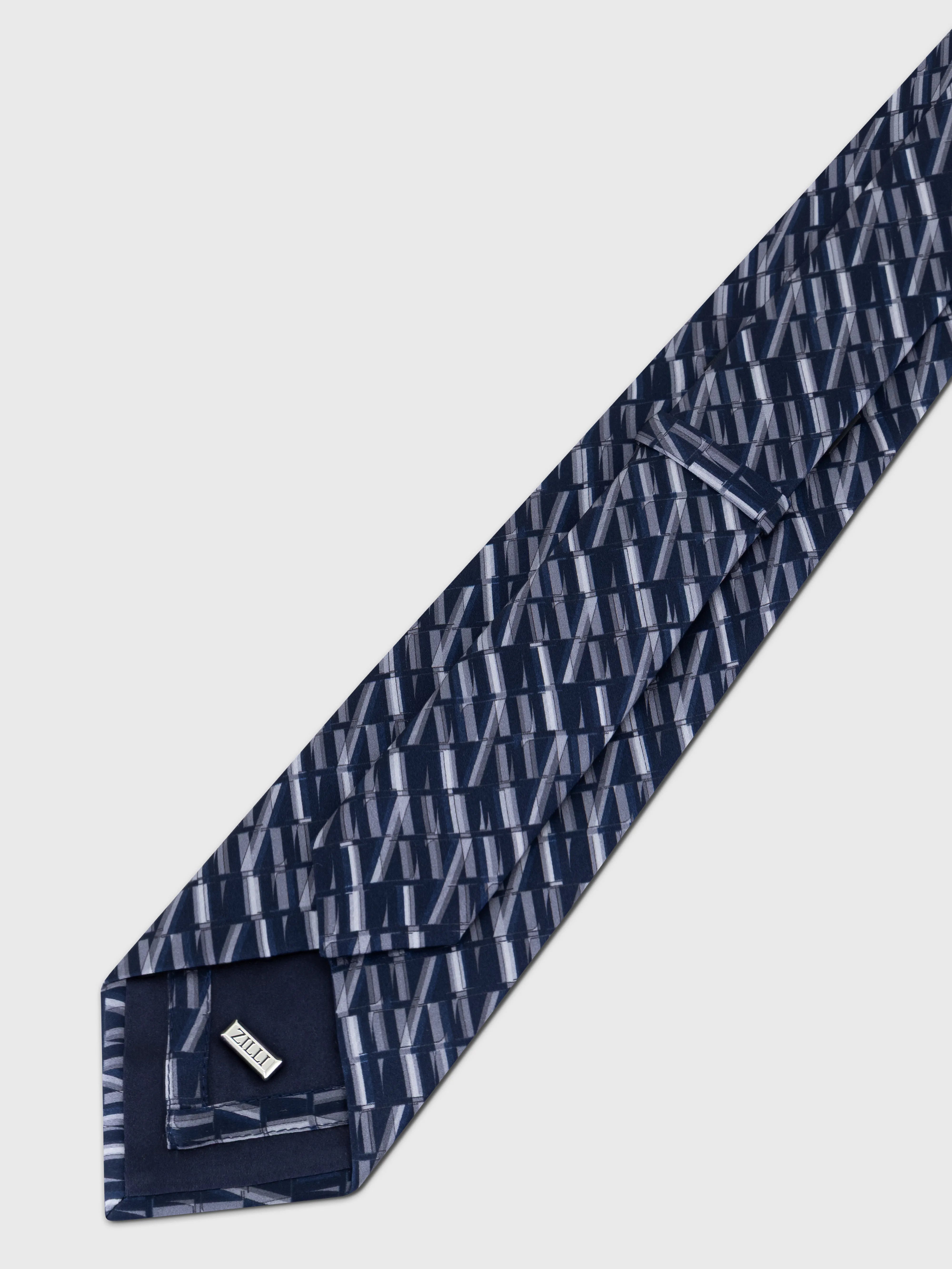 ربطة عنق من الحرير بنقشة هندسية - كحلي داكن