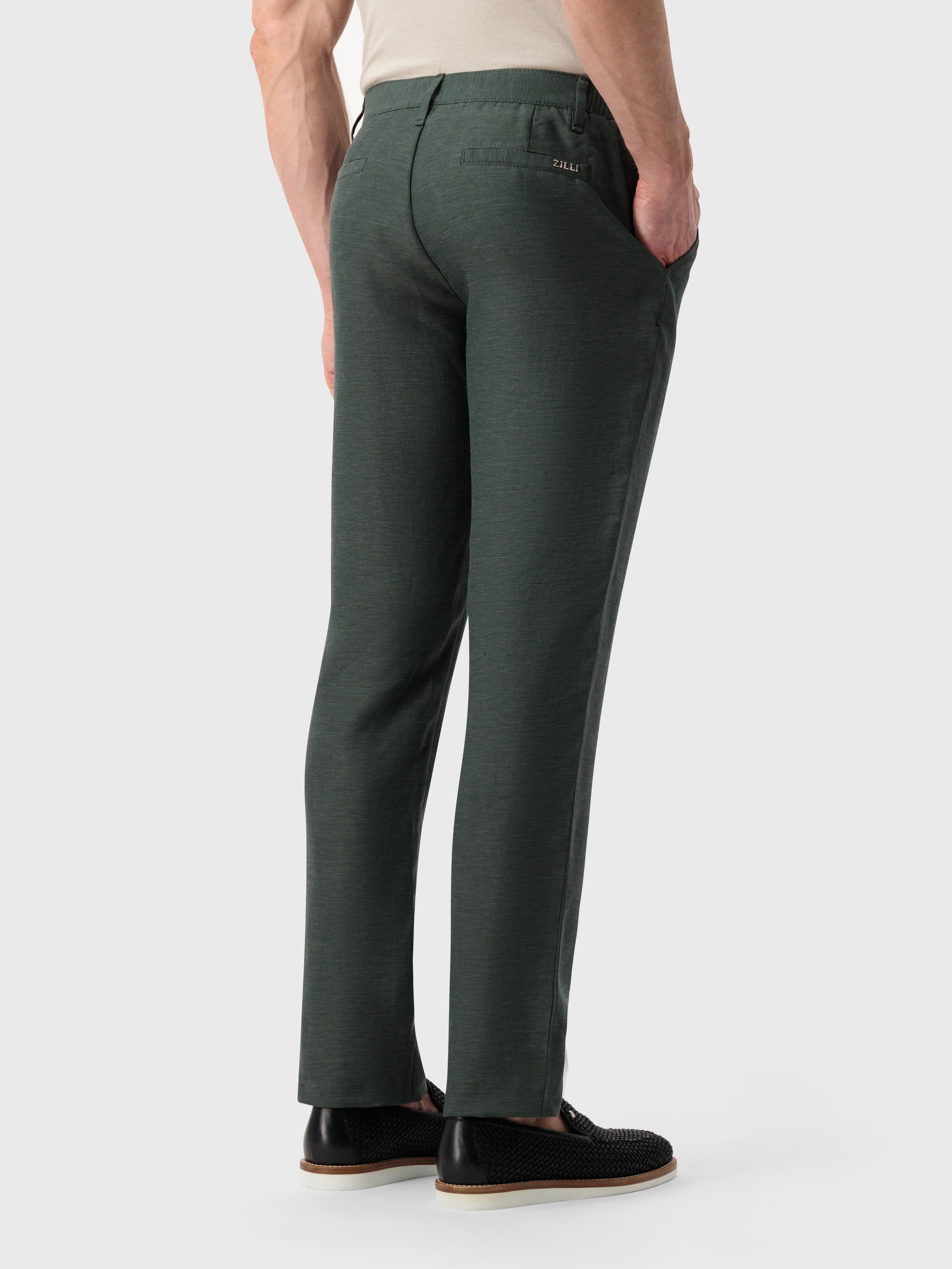 بنطلون كتان بقصة ضيقة من الكتان - عسكري عميق