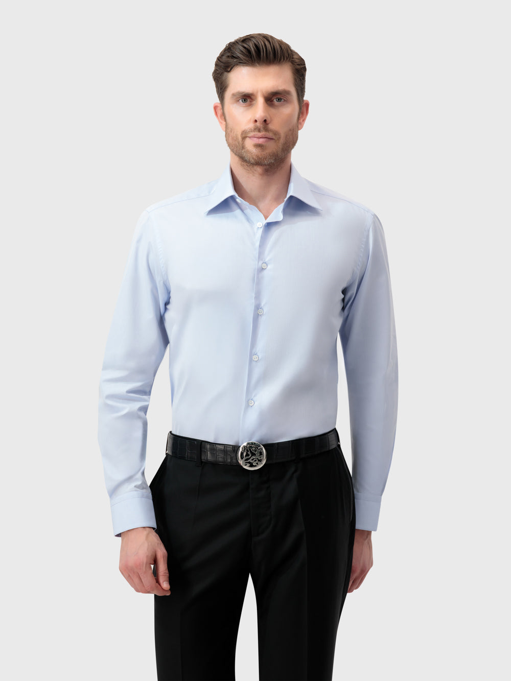 قميص كلاسيكي سادة اللون الأزرق السماوي - أزرق سماوي