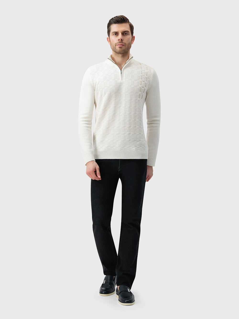 سترة صوفية ملائمة بنصف سحاب - بلون أصفر فاتح