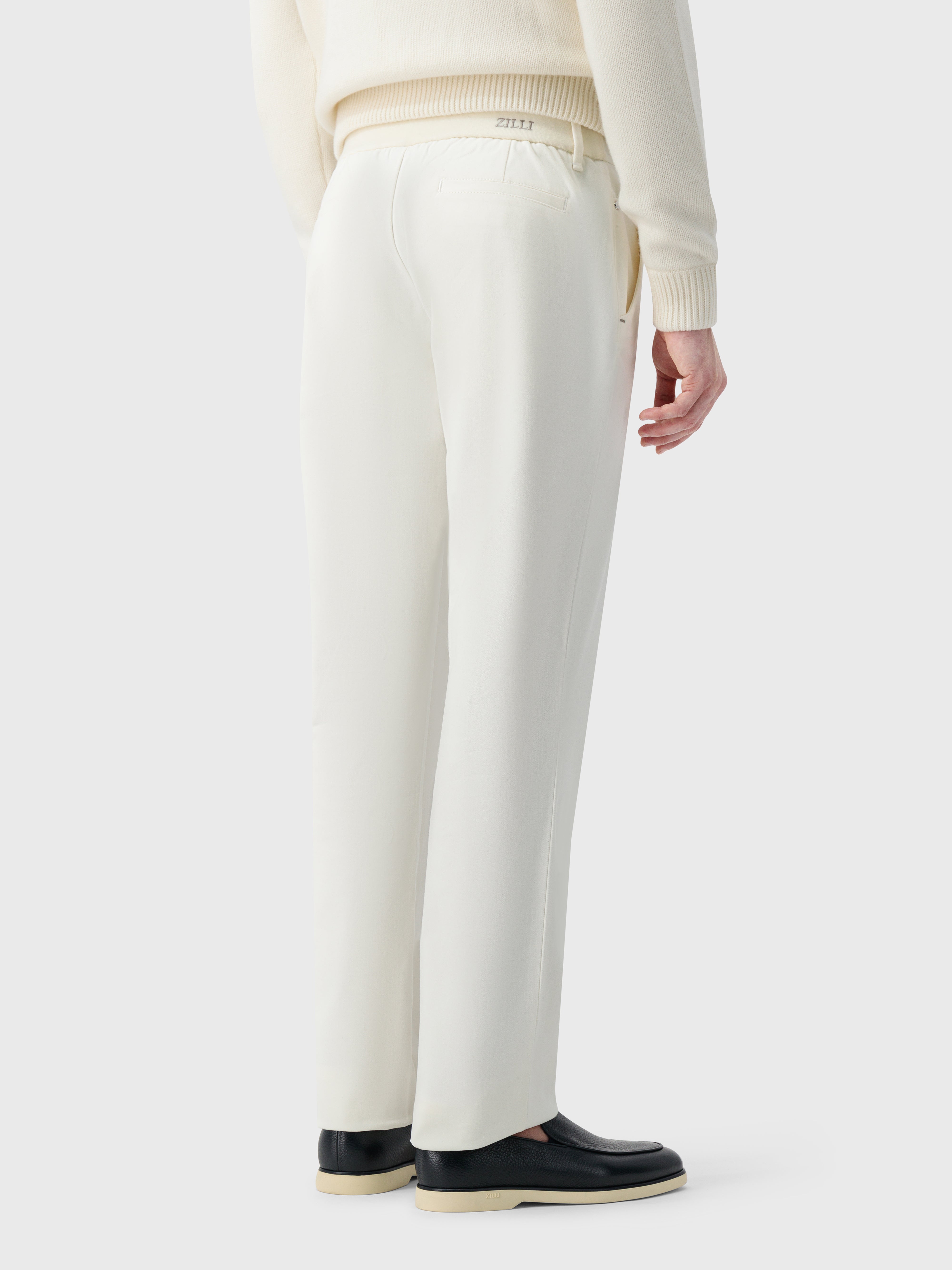 بنطلون بحزام خصر مطاطي مضلع أبيض