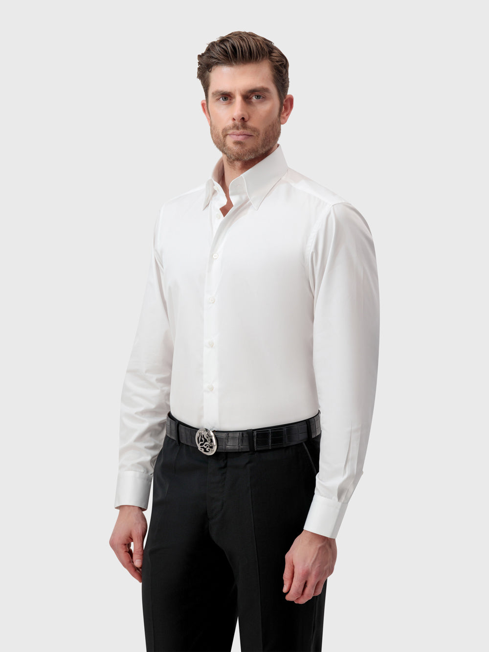 قميص رسمي ذو خياطة واحدة بلون واحد - أبيض