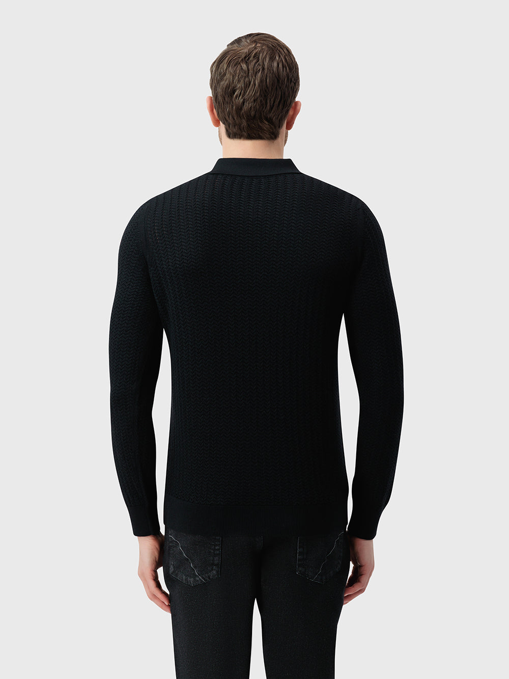 بولو من الصوف والكشمير والحرير بسحاب - أسود