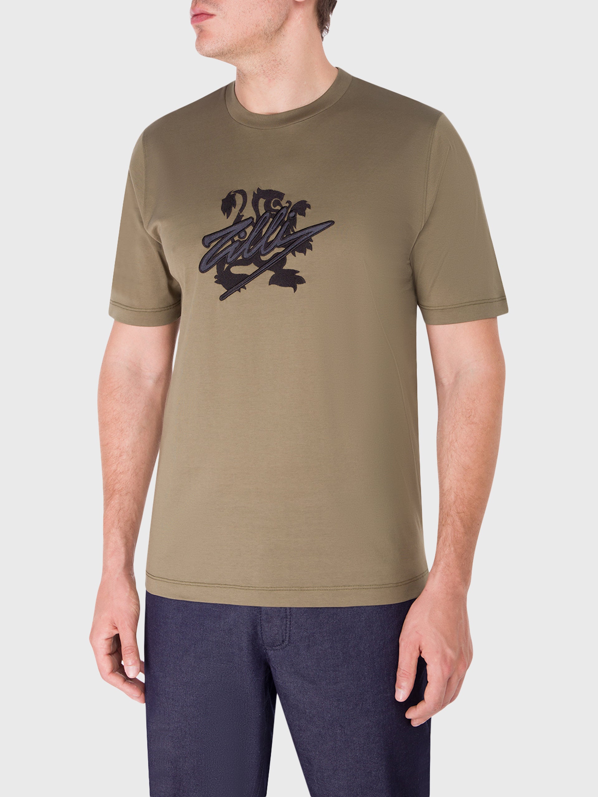 تي شيرت قطن برقبة دائرية برقبة قطنية بتطريز مميز