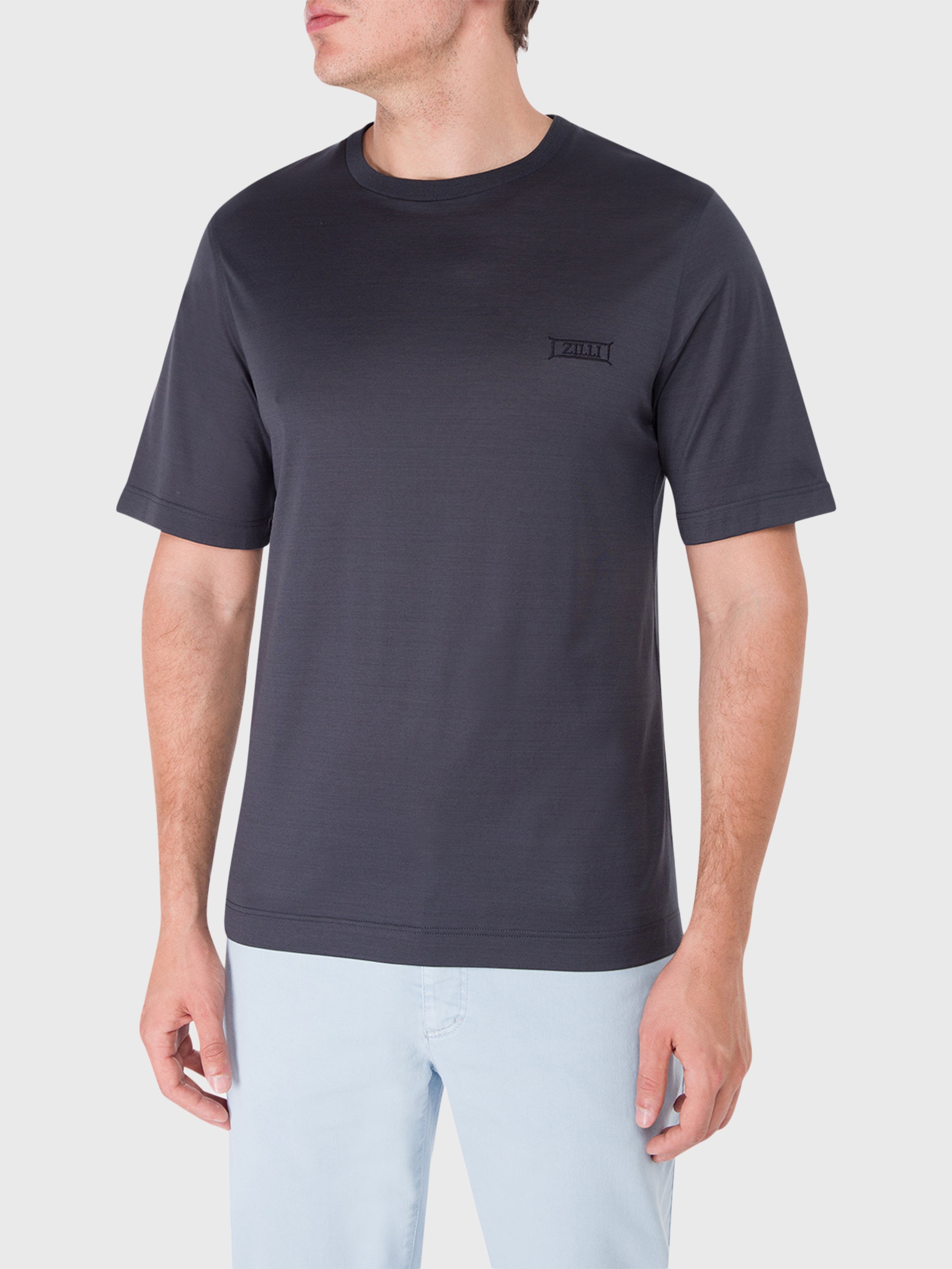 قميص قطن بياقة دائرية برقبة قطنية بإطار زيلي صغير