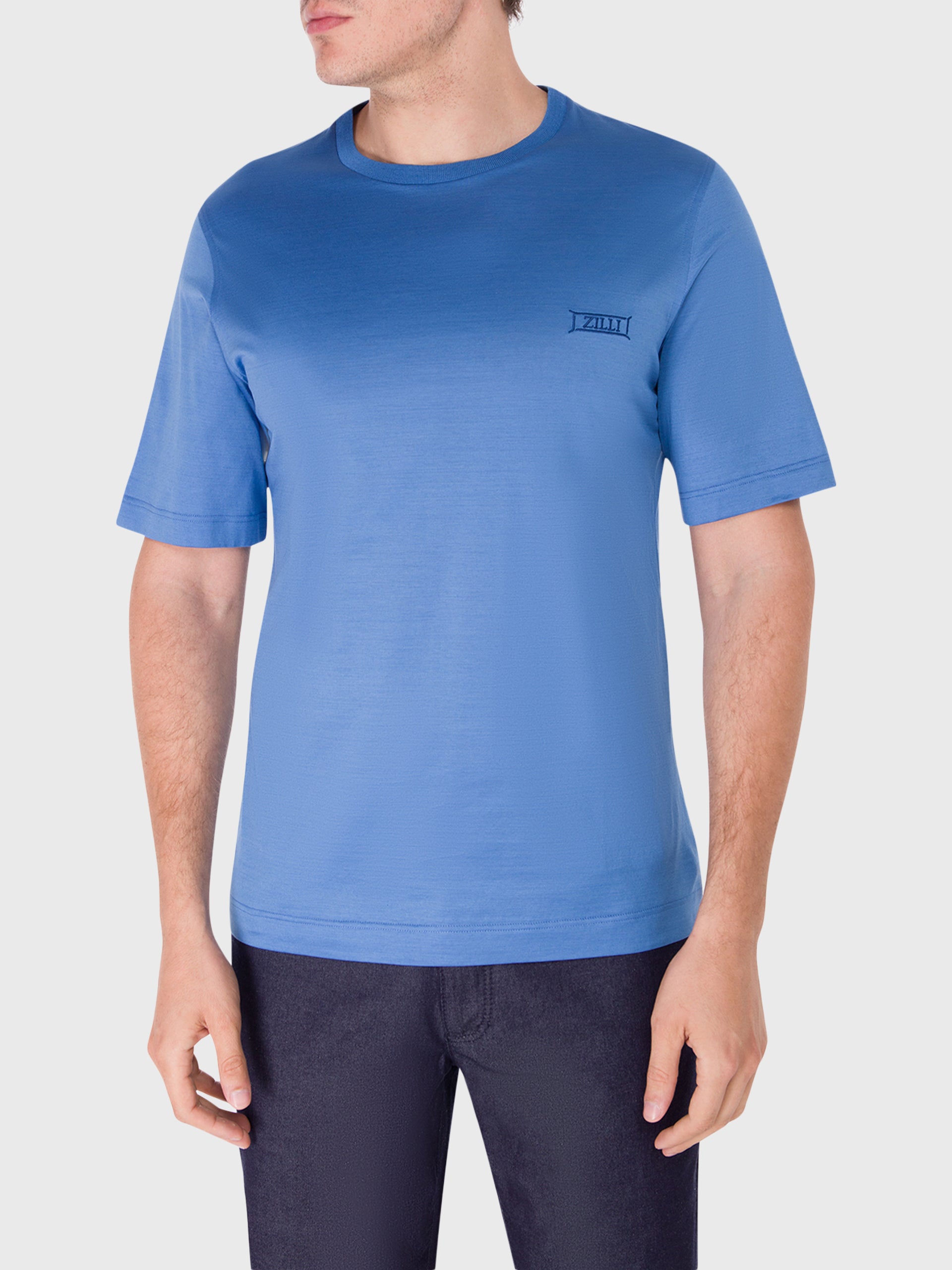 قميص قطن بياقة دائرية برقبة قطنية بإطار زيلي صغير