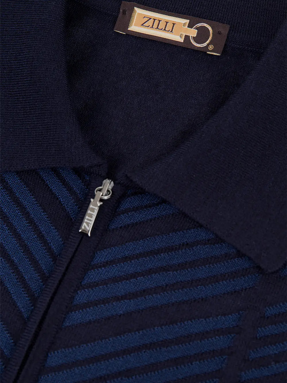 Zipped Polo with Linear Pattern