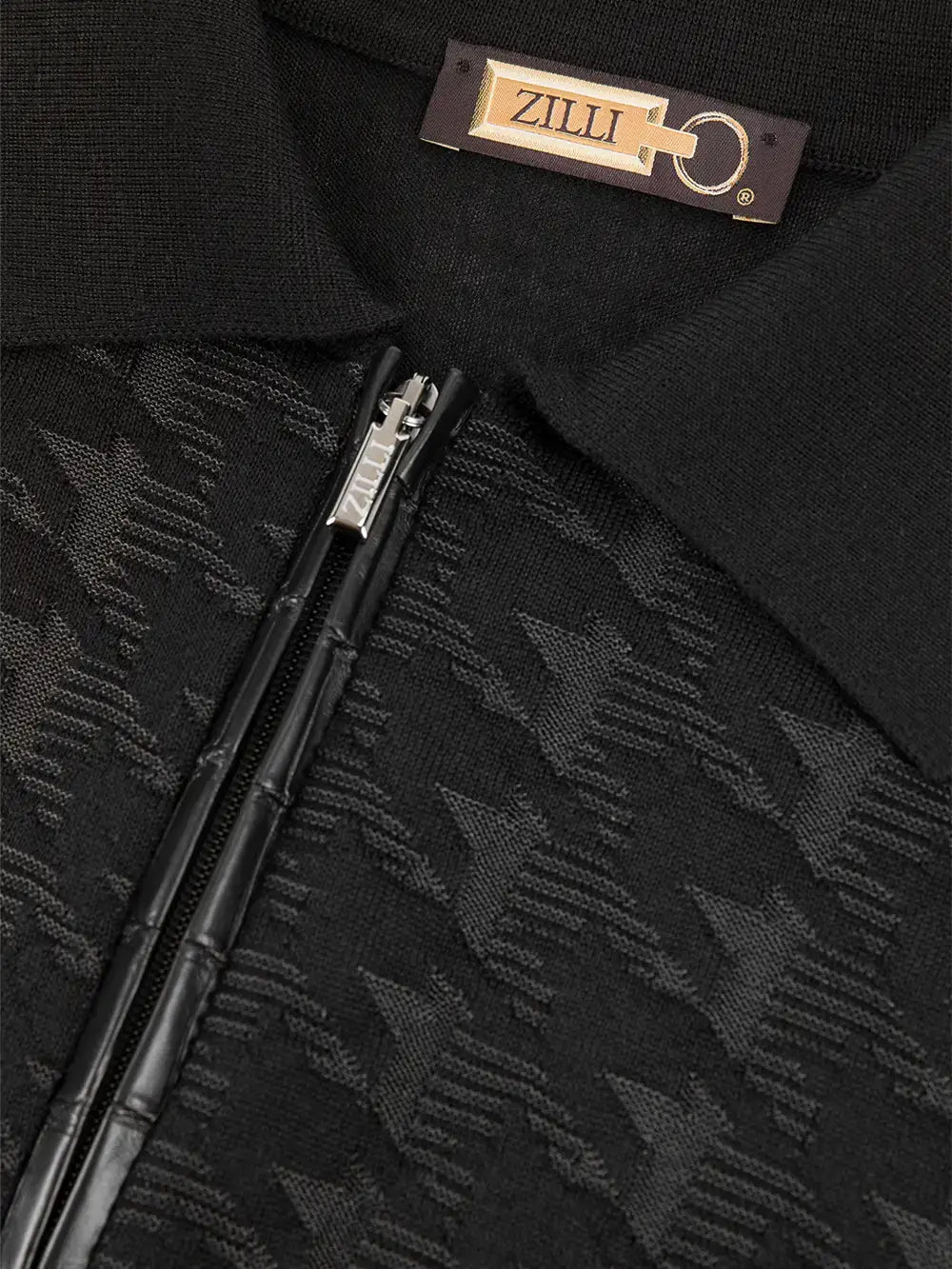 Long Sleeve Zipped Polo with Crocodile Details