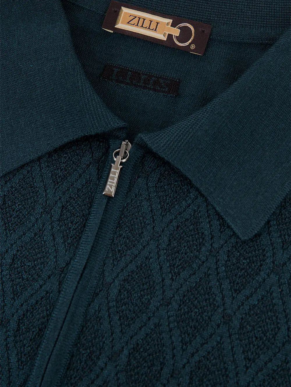 Zipped Polo with Micro Lozenges Pattern