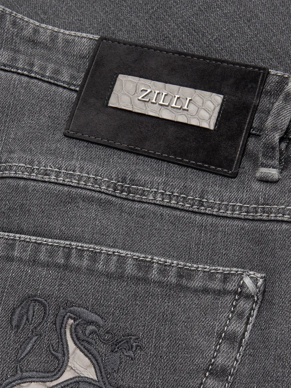 Regular Fit Stretch Cotton Jeans with Crocodile Details