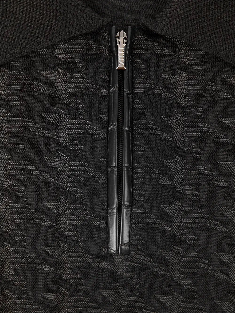 Long Sleeve Zipped Polo with Crocodile Details