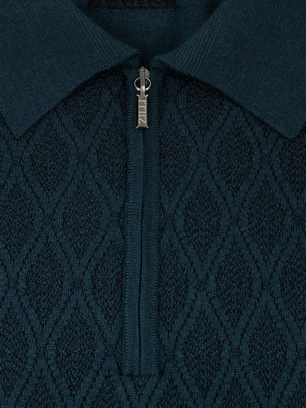 Zipped Polo with Micro Lozenges Pattern