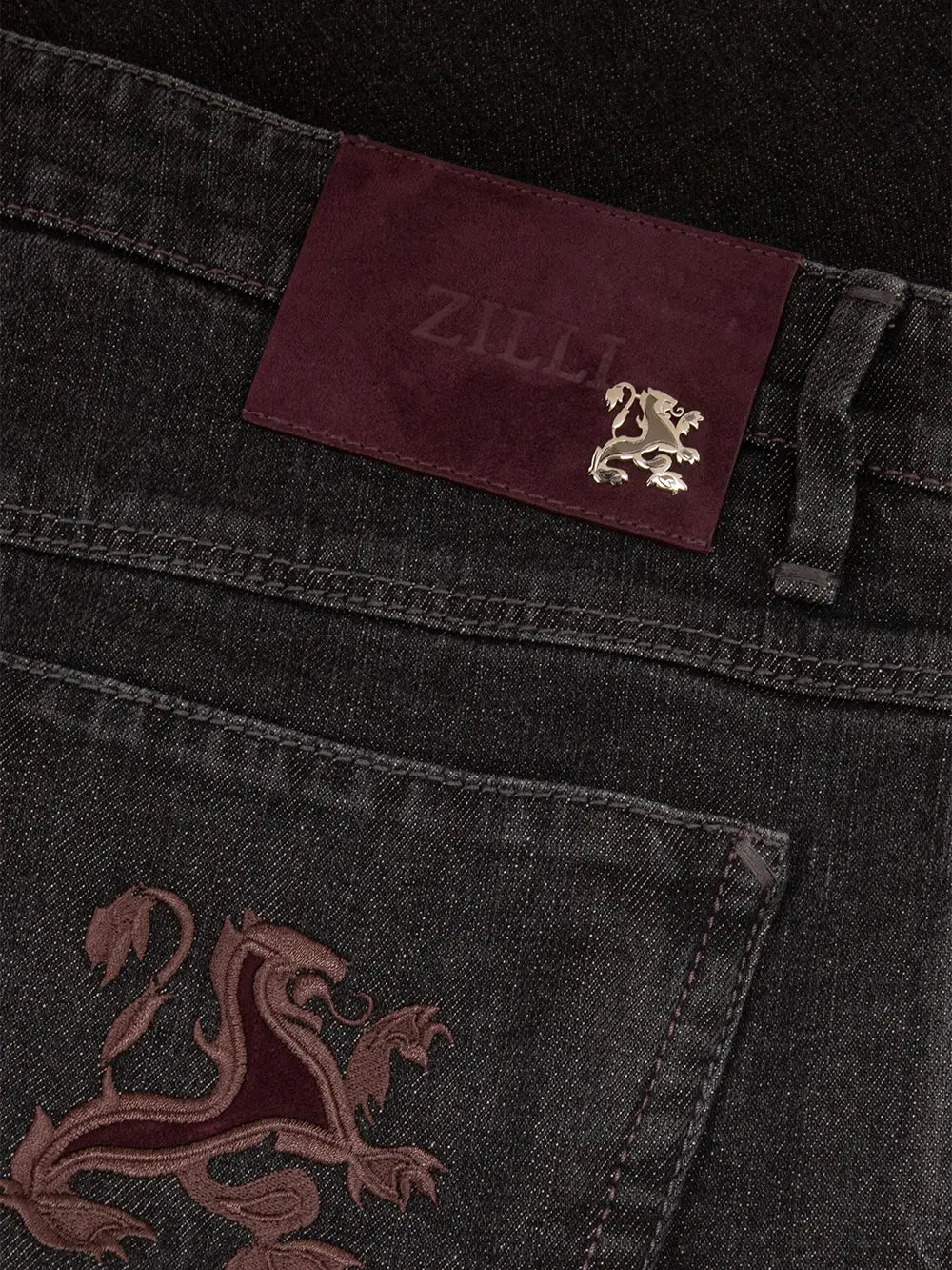 Slim Fit Cotton Jeans with Calf Suede Patch