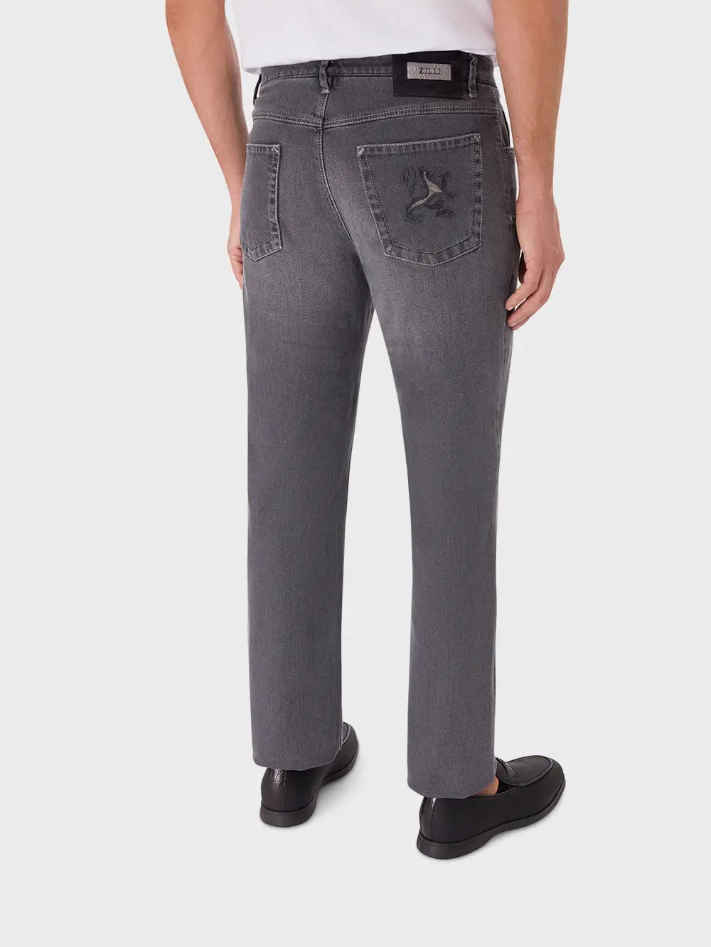 Regular Fit Stretch Cotton Jeans with Crocodile Details