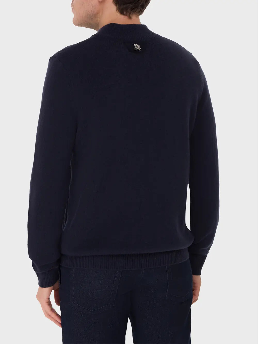 Zipped Mock Neck Sweater with Jacquard Pattern