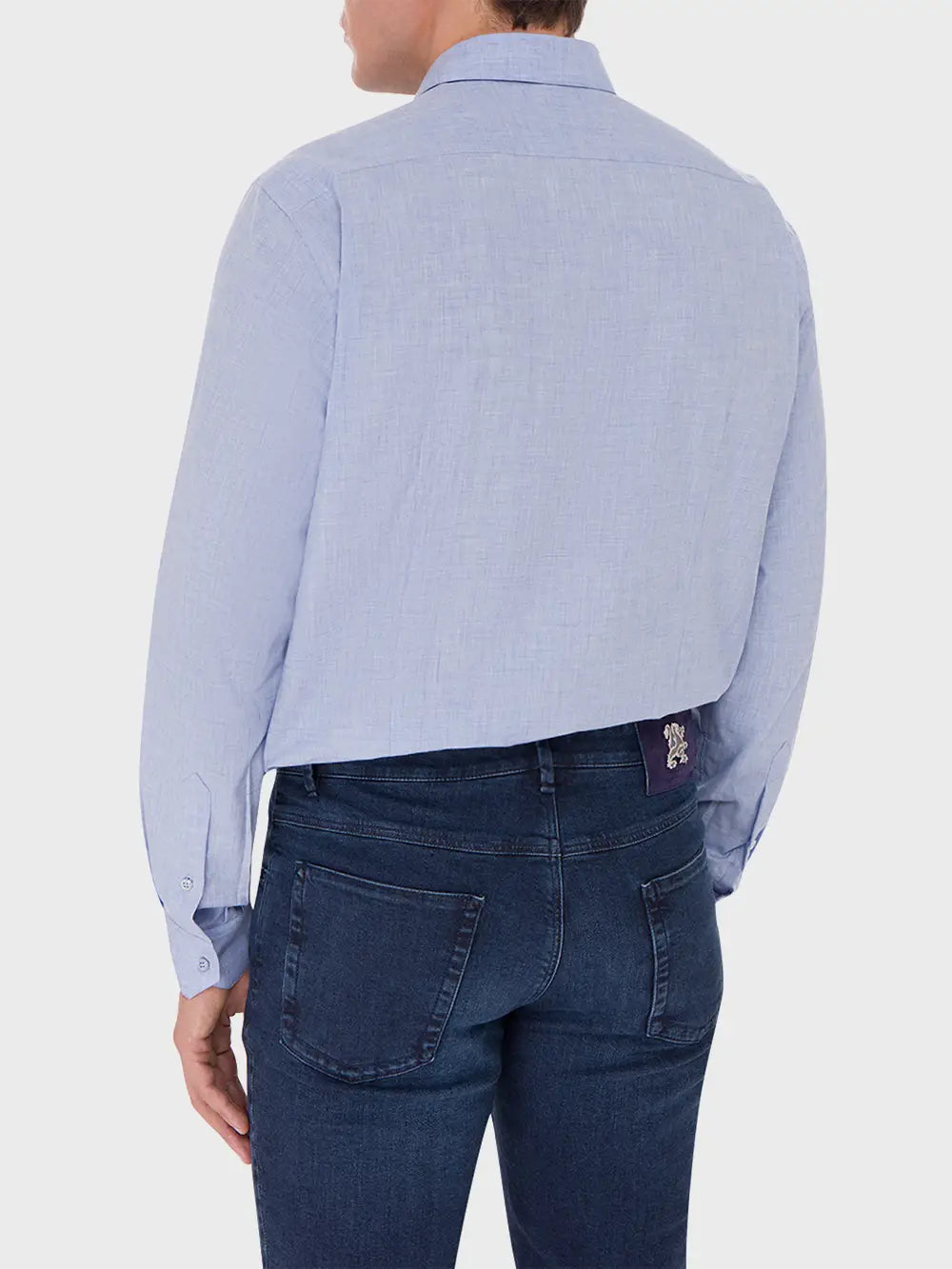 Classic Long-Sleeve Shirt in Cotton and Cashmere with Micro-Griffon Embroidery
