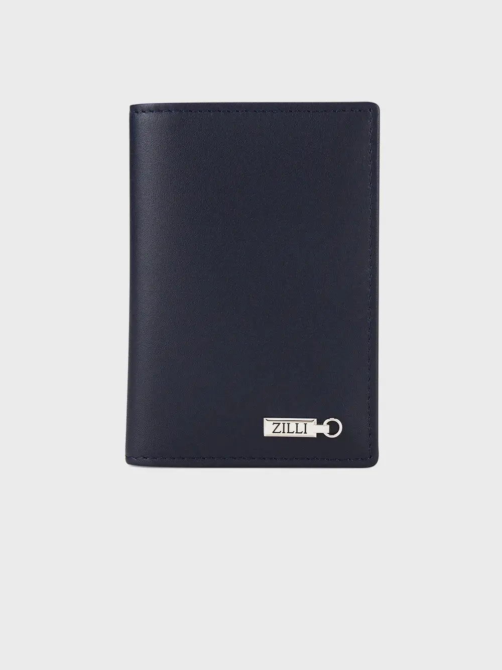 Calfskin Folding Card Holder with Silver Ingot Metal Piece