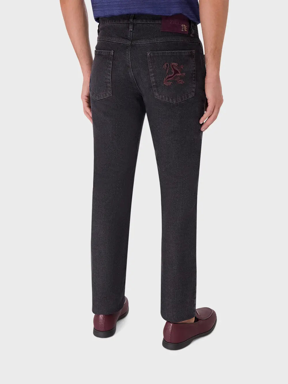 Slim Fit Cotton Jeans with Calf Suede Patch