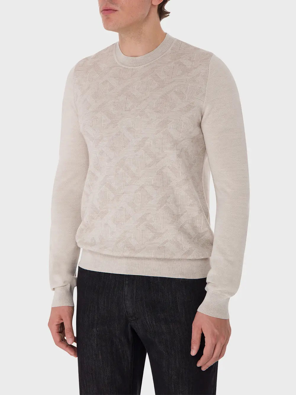 Round Neck Sweater with Jacquard Weave