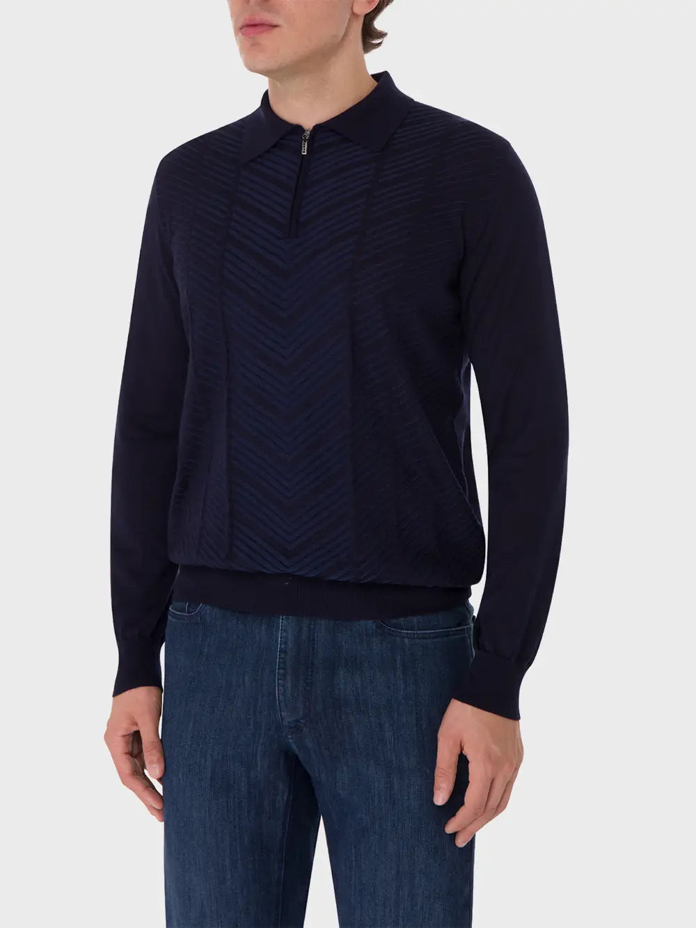 Zipped Polo with Linear Pattern
