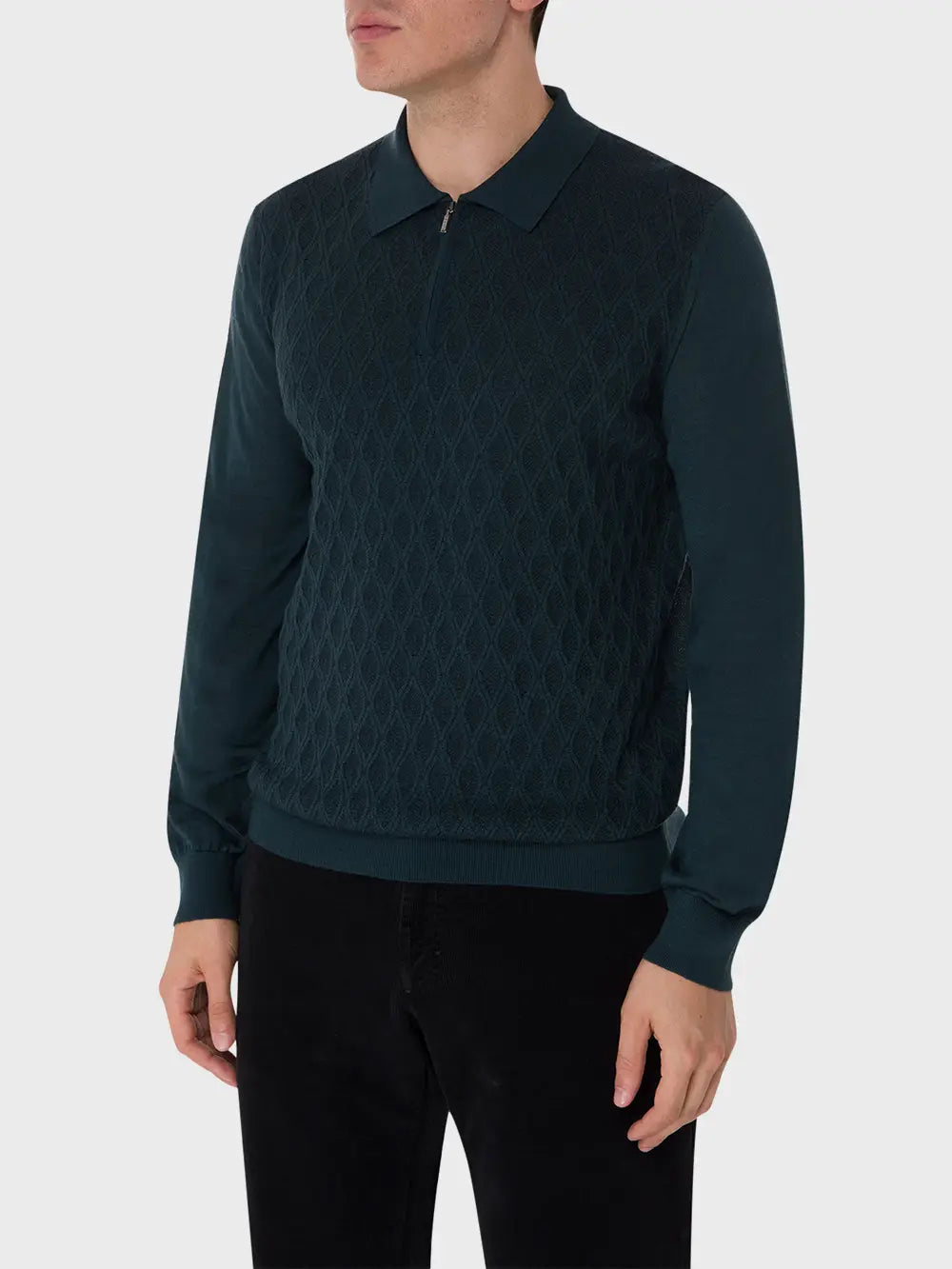 Zipped Polo with Micro Lozenges Pattern