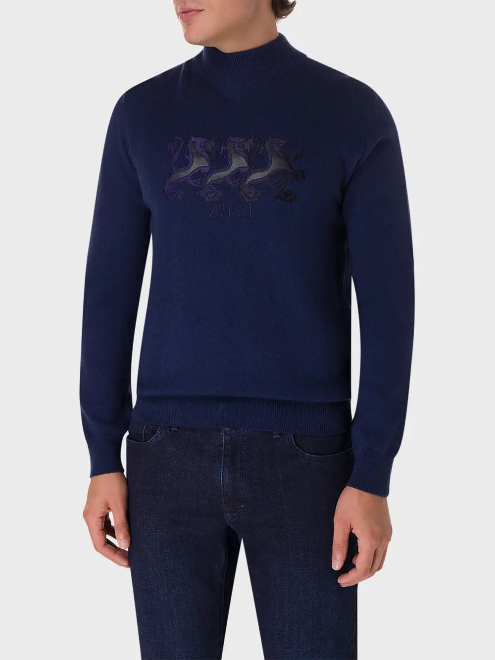 Wool and Cashmere Sweater with Triple Griffon Embroidery