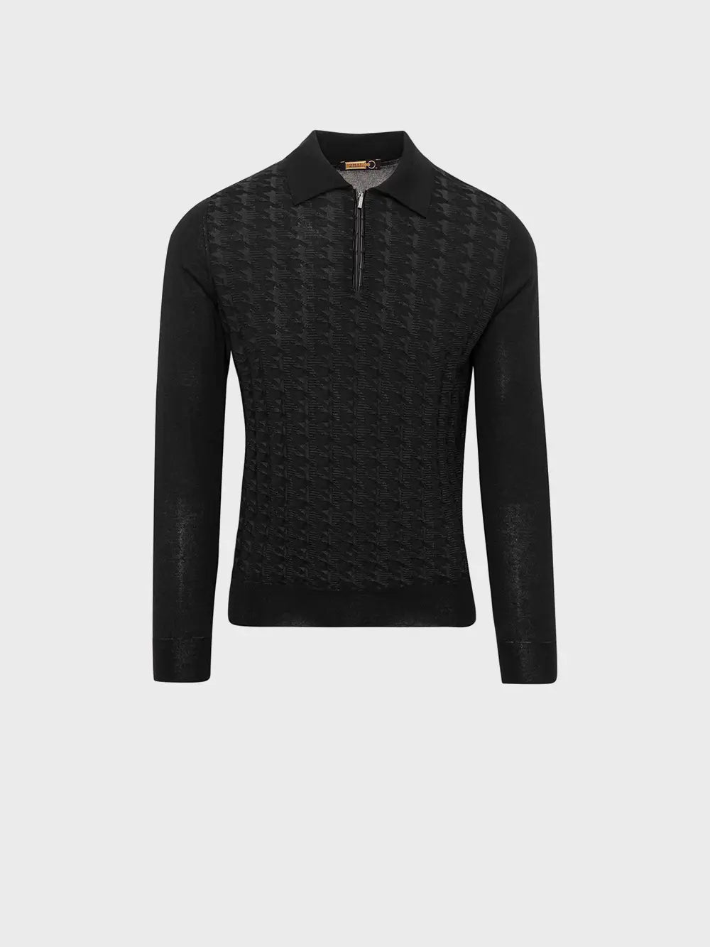 Long Sleeve Zipped Polo with Crocodile Details